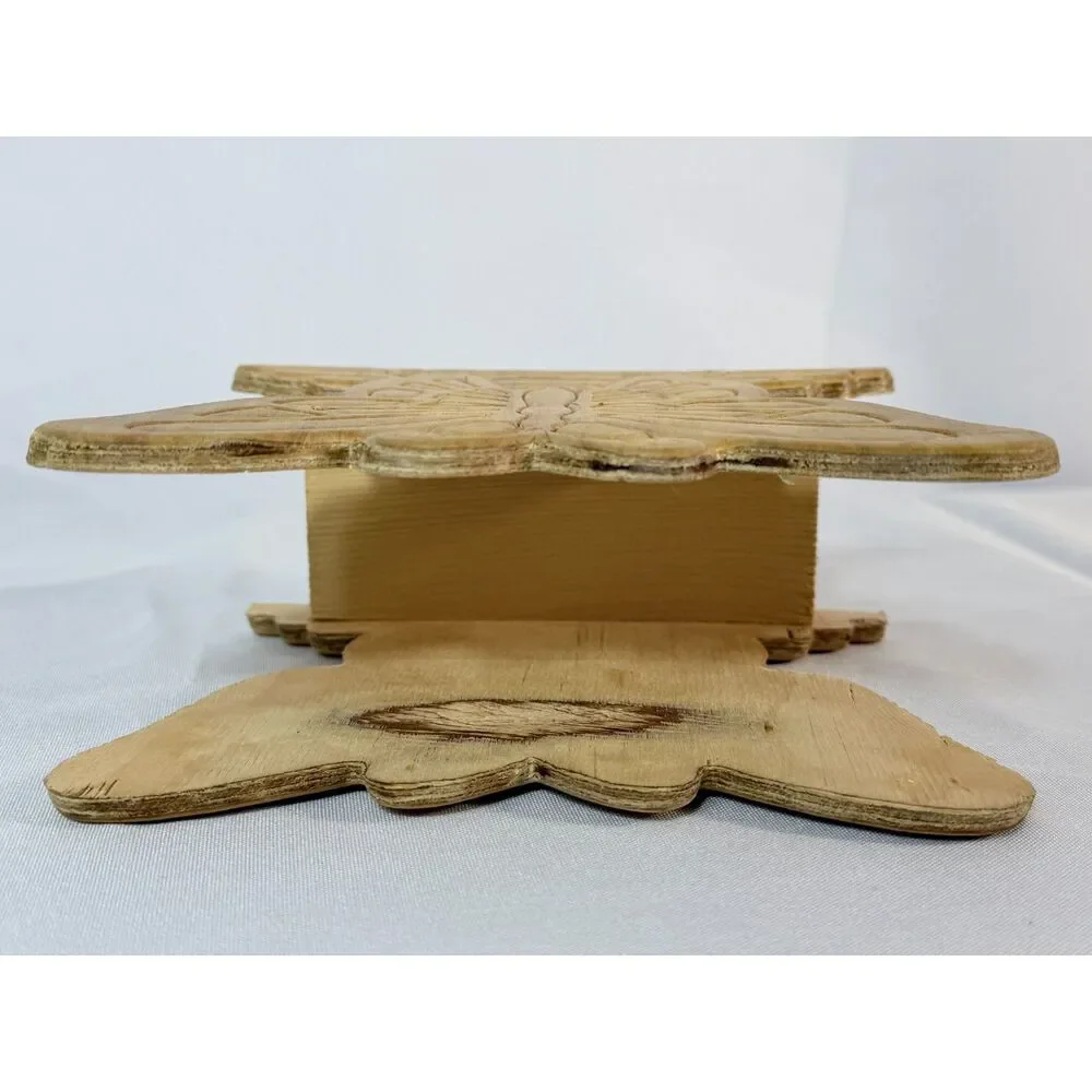 VTG Carved Wood Butterfly Napkin Letter Holder Table Stop Unfinished Paintable